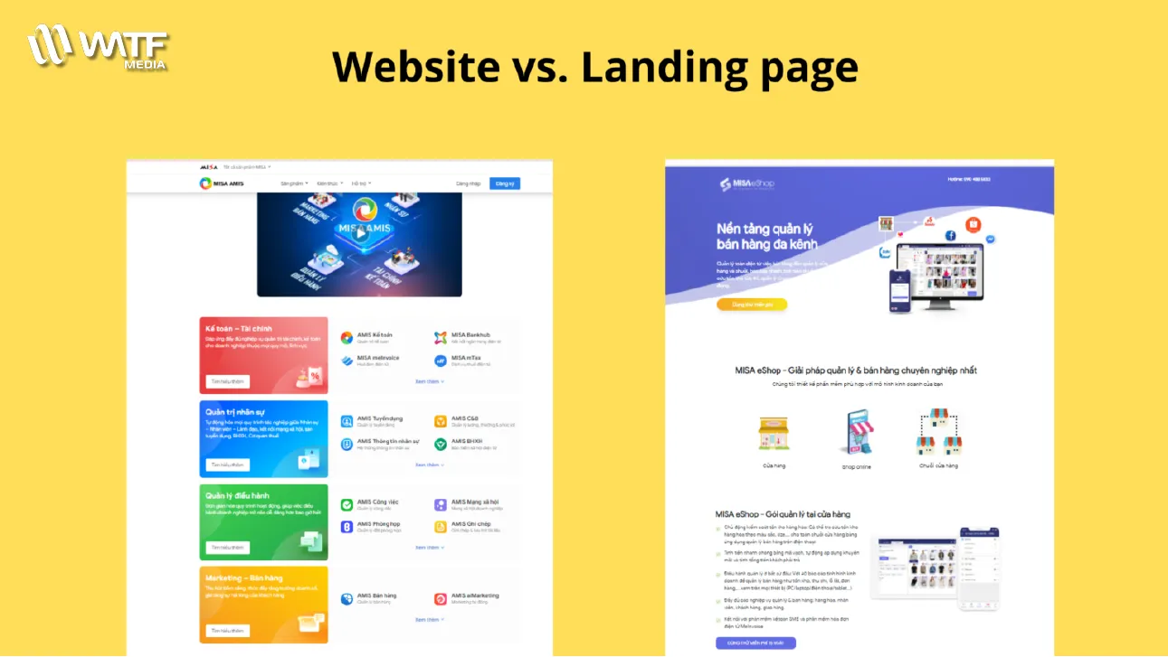 Website có nguồn truy cập đa dạng và tồn tại lâu dài, còn landing page dùng cho chiến dịch ngắn hạn từ quảng cáo Website có nguồn truy cập đa dạng và tồn tại lâu dài, còn landing page dùng cho chiến dịch ngắn hạn từ quảng cáo
