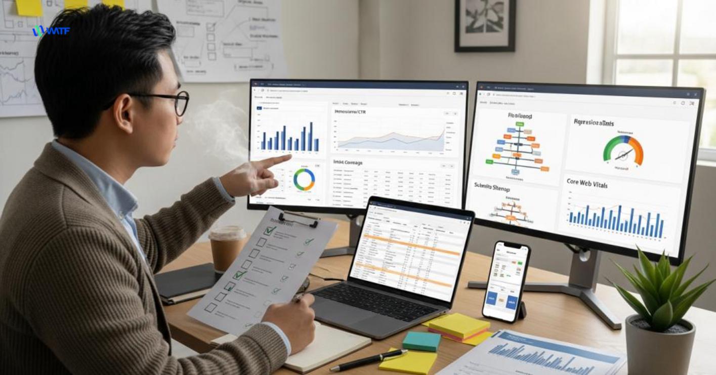 Bảng checklist tuần 1–4 tập trung chuyển dữ liệu từ Google Search Console thành hành động cụ thể cho SEO manager Bảng checklist tuần 1–4 tập trung chuyển dữ liệu từ Google Search Console thành hành động cụ thể cho SEO manager