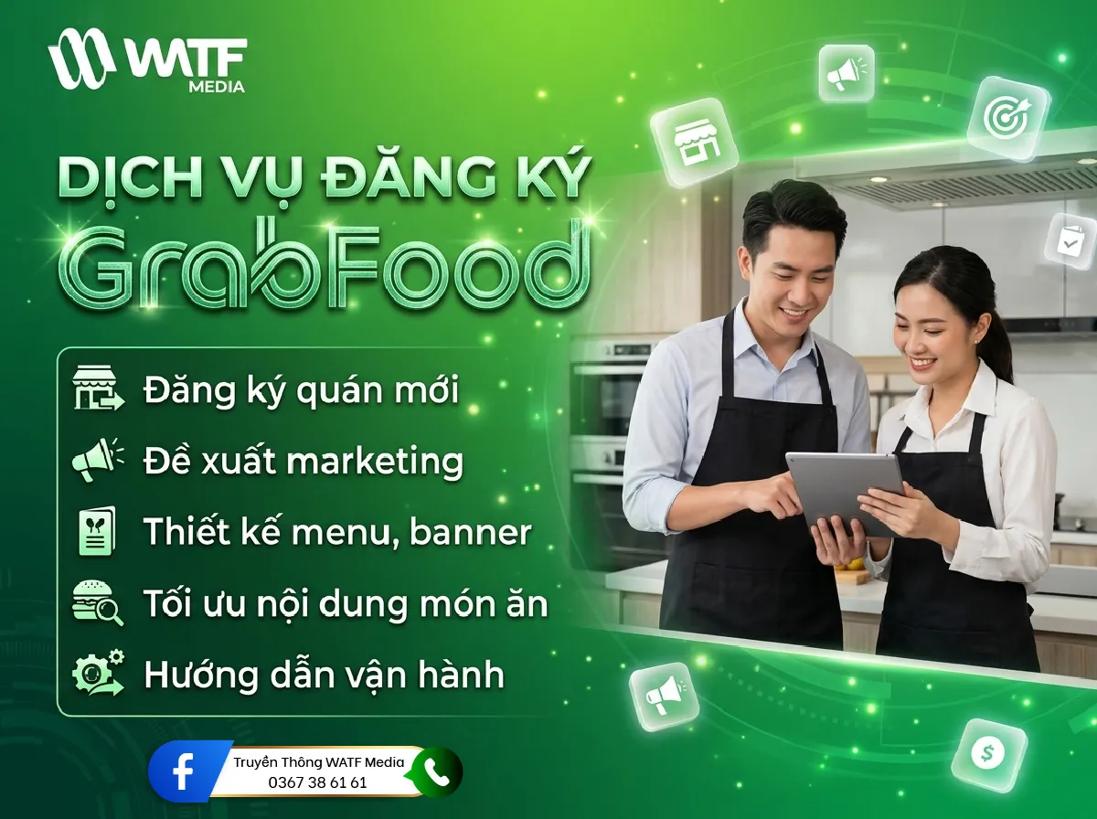 Liên hệ WATF MEDIA để được tư vấn giải pháp triển khai và vận hành GrabFood hiệu quả cho quán của bạn.