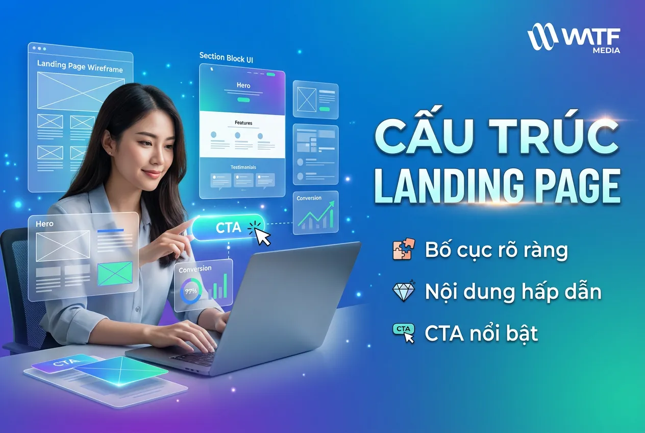 Landing page hiệu quả cần bố cục rõ ràng, nội dung thuyết phục, bằng chứng uy tín và CTA nổi bật để tăng chuyển đổi