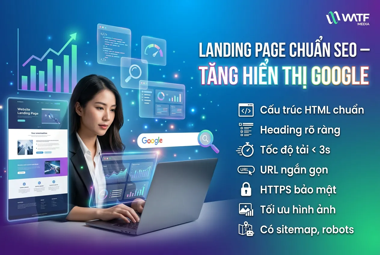 Landing page chuẩn SEO cần tối ưu kỹ thuật, tốc độ và cấu trúc để tăng khả năng hiển thị và thu hút khách hàng từ tìm kiếm