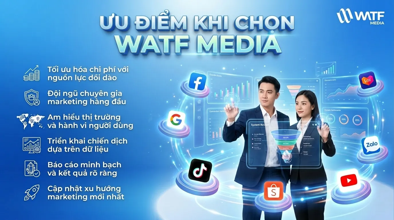 WATF MEDIA mang đến đội ngũ chuyên gia Marketing thực chiến, chiến lược rõ ràng và hiệu quả minh bạch cho doanh nghiệp