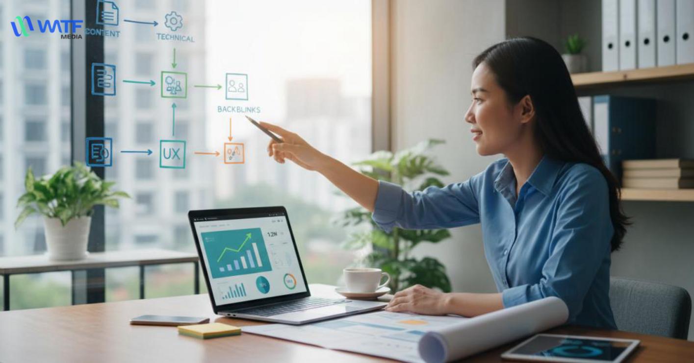 Mục tiêu tăng trưởng organic bền vững bằng tối ưu nội dung, kỹ thuật, trải nghiệm người dùng và xây dựng backlink chất lượng phù hợp thuật toán.