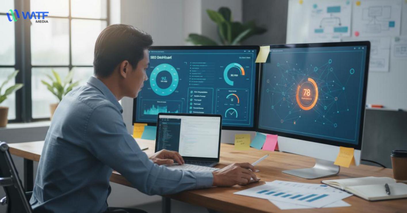 SEO Score thường là điểm tổng hợp do các công cụ hoặc báo cáo SEO đưa ra để phản ánh tình trạng tối ưu hóa trang