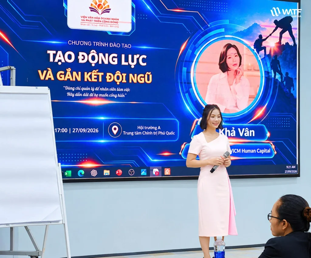 Giám đốc WATF Media Khả Vân chia sẻ tại hai chương trình dành cho doanh nghiệp ở Phú Quốc