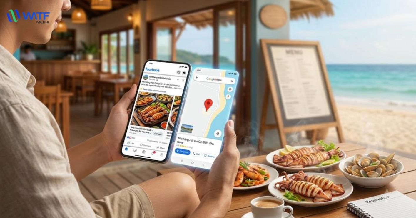 Quảng cáo facebook nhà hàng kết hợp google maps local ads